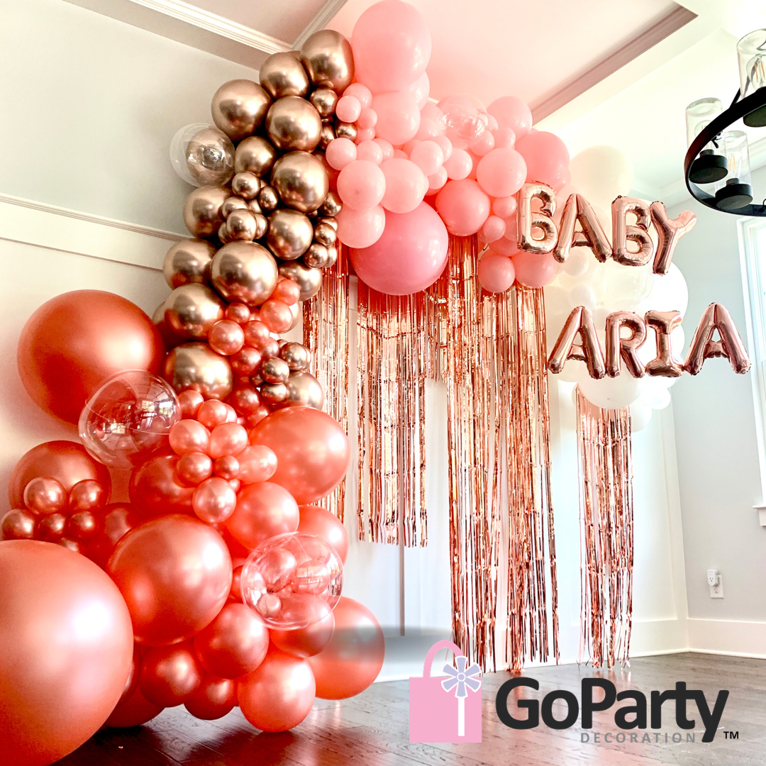 Organic Garlands with Rose Gold with fringe curtain – Goparty
