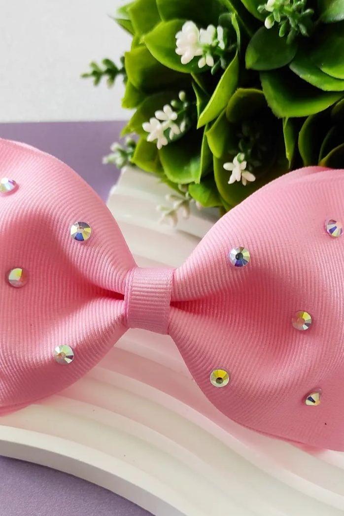 Girl Bows Solid Color with Crystal Stone