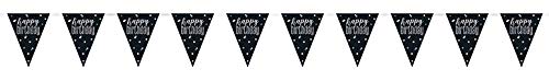 Dazzling Glitz Black & Silver Prismatic Happy Birthday Plastic Flag Banner (274cm) - Perfect for Party Decoration, Celebrations & More - 1 Pc