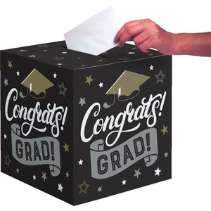 Glamorous Congrats Grad Black and Gold Graduation Card Box