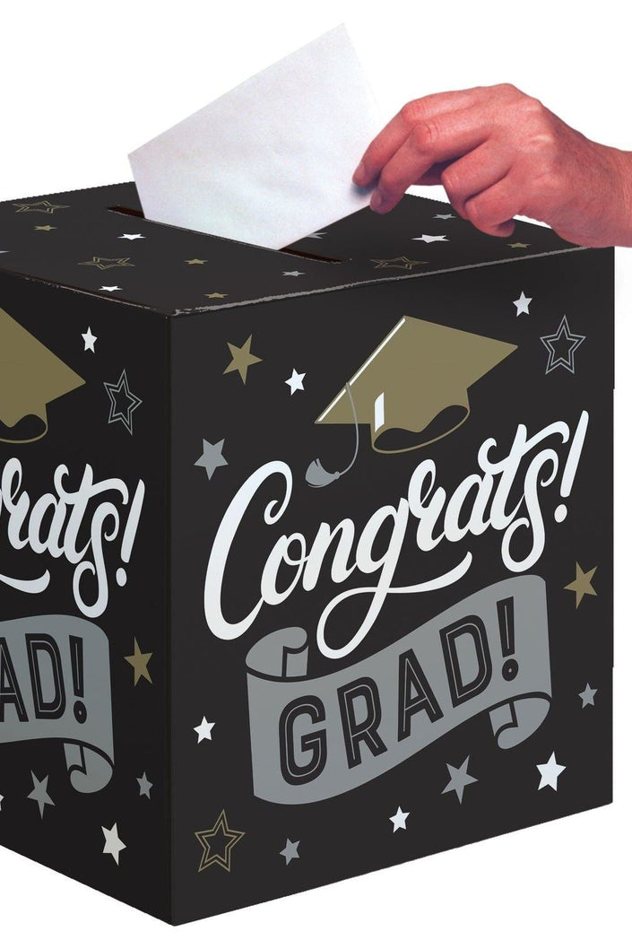 Glamorous Congrats Grad Black and Gold Graduation Card Box