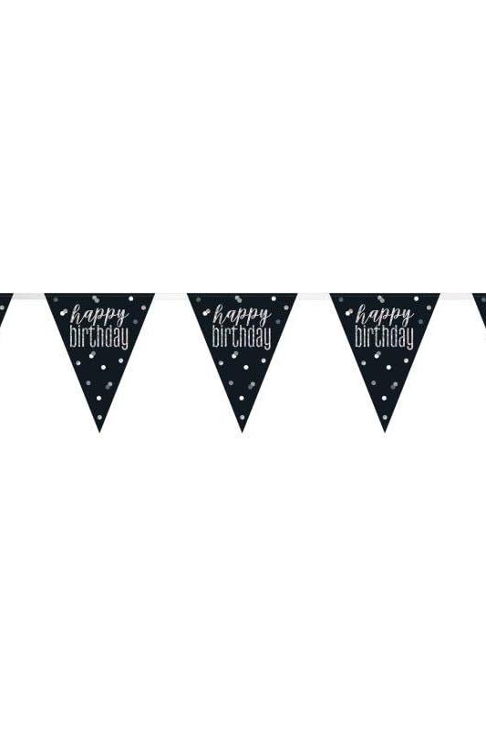 Dazzling Glitz Black & Silver Prismatic Happy Birthday Plastic Flag Banner (274cm) - Perfect for Party Decoration, Celebrations & More - 1 Pc