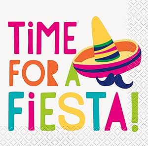 Unique Industries 73461 Time for a Fiesta Disposable Beverage Napkins, 16 Count