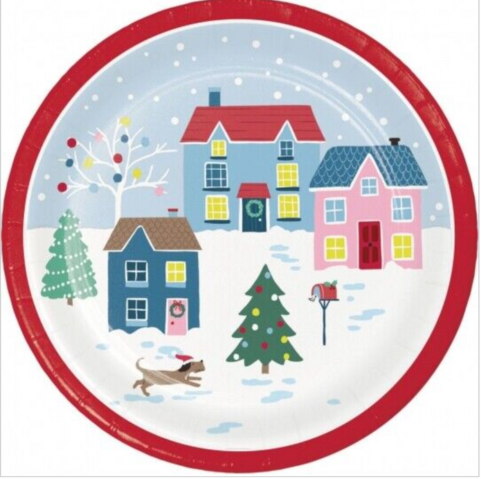 Christmas Village 7-inch Plates Paper 8 Per Pack Party Holidays Tableware (8 counts)