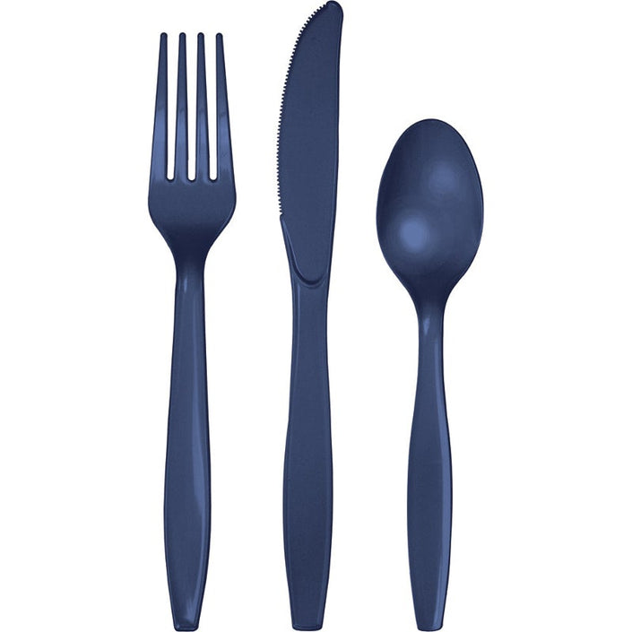 Navy Blue Cutlery Assorted (24 counts)  (8 spoons - 8 knives - 8 forks)