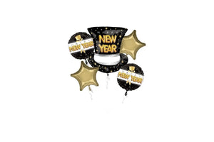 Foil Bouquet Balloon Happy New Year Pop Clink Cheers (5 pieces)