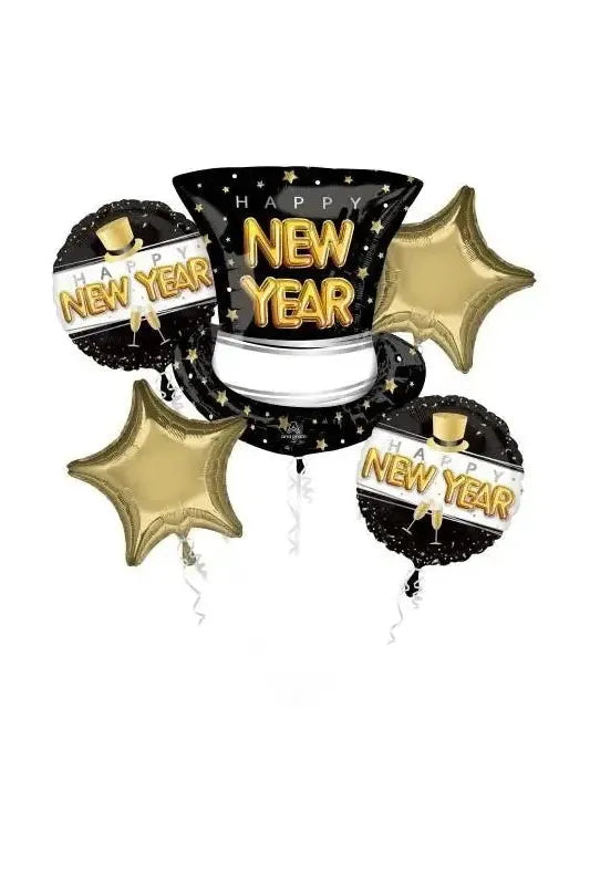 Foil Bouquet Balloon Happy New Year Pop Clink Cheers (5 pieces)