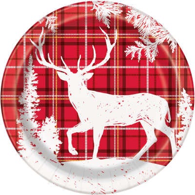 Plaid Deer Christmas 9" Dinner Plates
