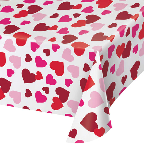 Plastic Tablecover, 54" x 102" AOP Hearts