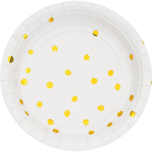 White And Gold Foil Dot Dessert Plates