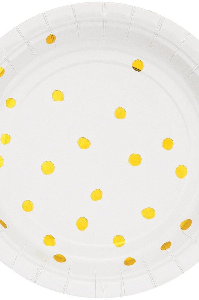 White And Gold Foil Dot Dessert Plates