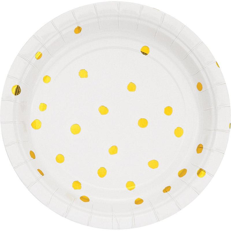 White And Gold Foil Dot Dessert Plates