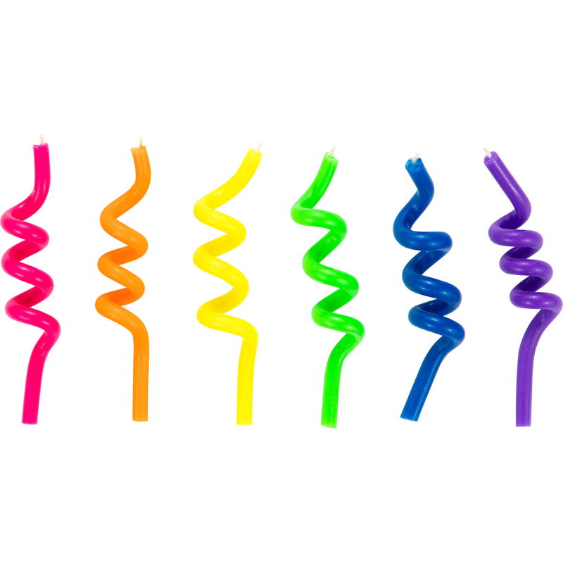 6 Neon Large Birthday Curly Candles