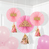 Princess Hanging Paper Fans with Tassels (3 counts)