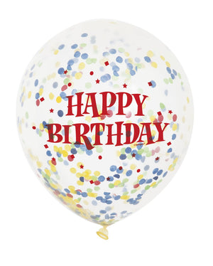 6 Happy Birthday with Confetti Transparent Balloon