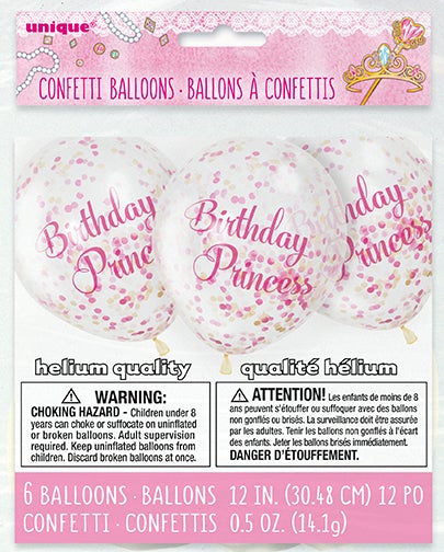 6  Transparent Pink Confetti Birthday Princess