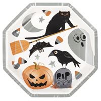 Bats & Boos Halloween Octagon Shaped Dinner Plates  8ct - Foil Stamping