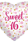 18 inch Heart Glitter Sweet 16 foil Balloon Qualatex (1 count)