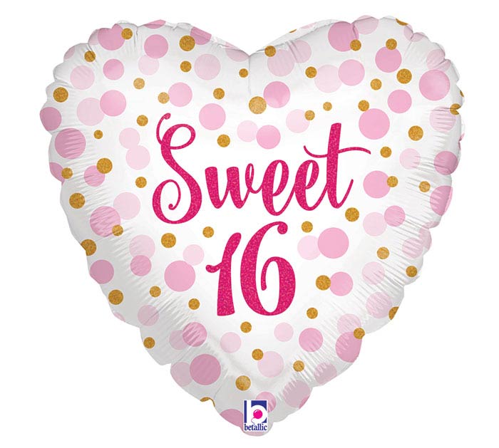 18 inch Heart Glitter Sweet 16 foil Balloon Qualatex (1 count)