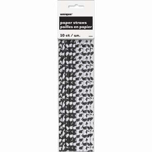 Black. & White Mortarboard Grad Paper Straws (10 counts)