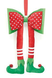 RED AND GREEN BOW WITH ELF LEGS HANGING