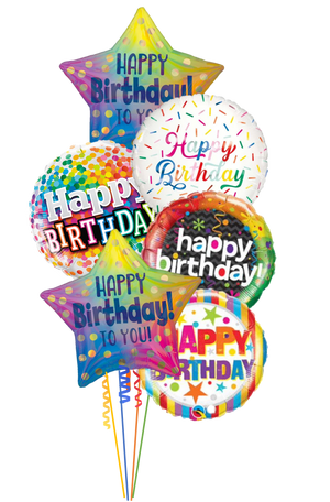 Happy Birthday Colorful Foil Balloon Bouquet (6 Balloons)