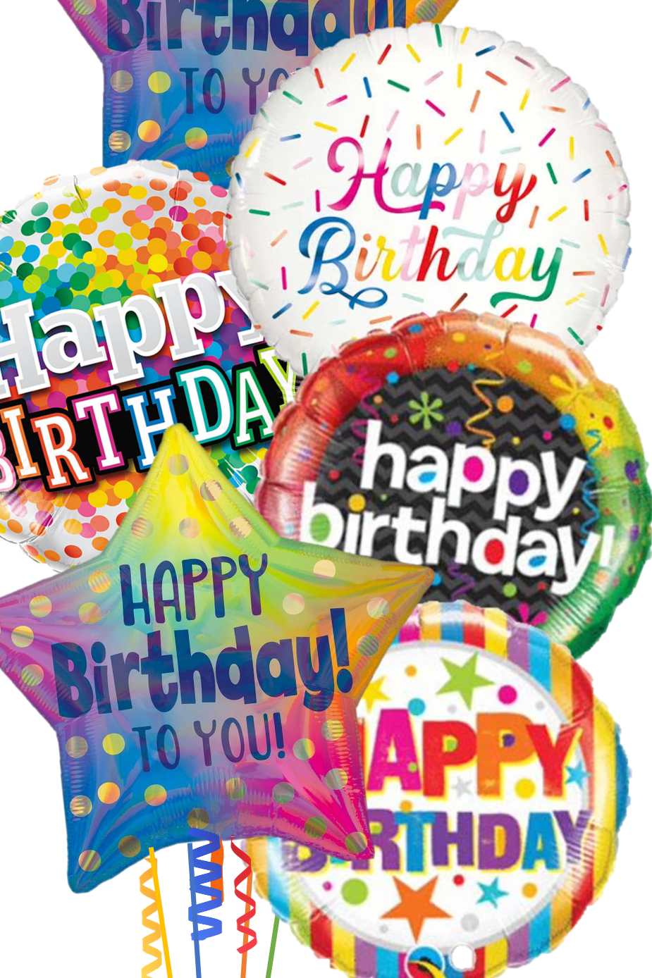 Happy Birthday Colorful Foil Balloon Bouquet (6 Balloons)