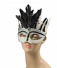 Black & White Feathertop Sequin Plastic Mask