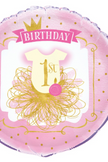 Pink & Gold First Birthday Round Foil Balloon 18