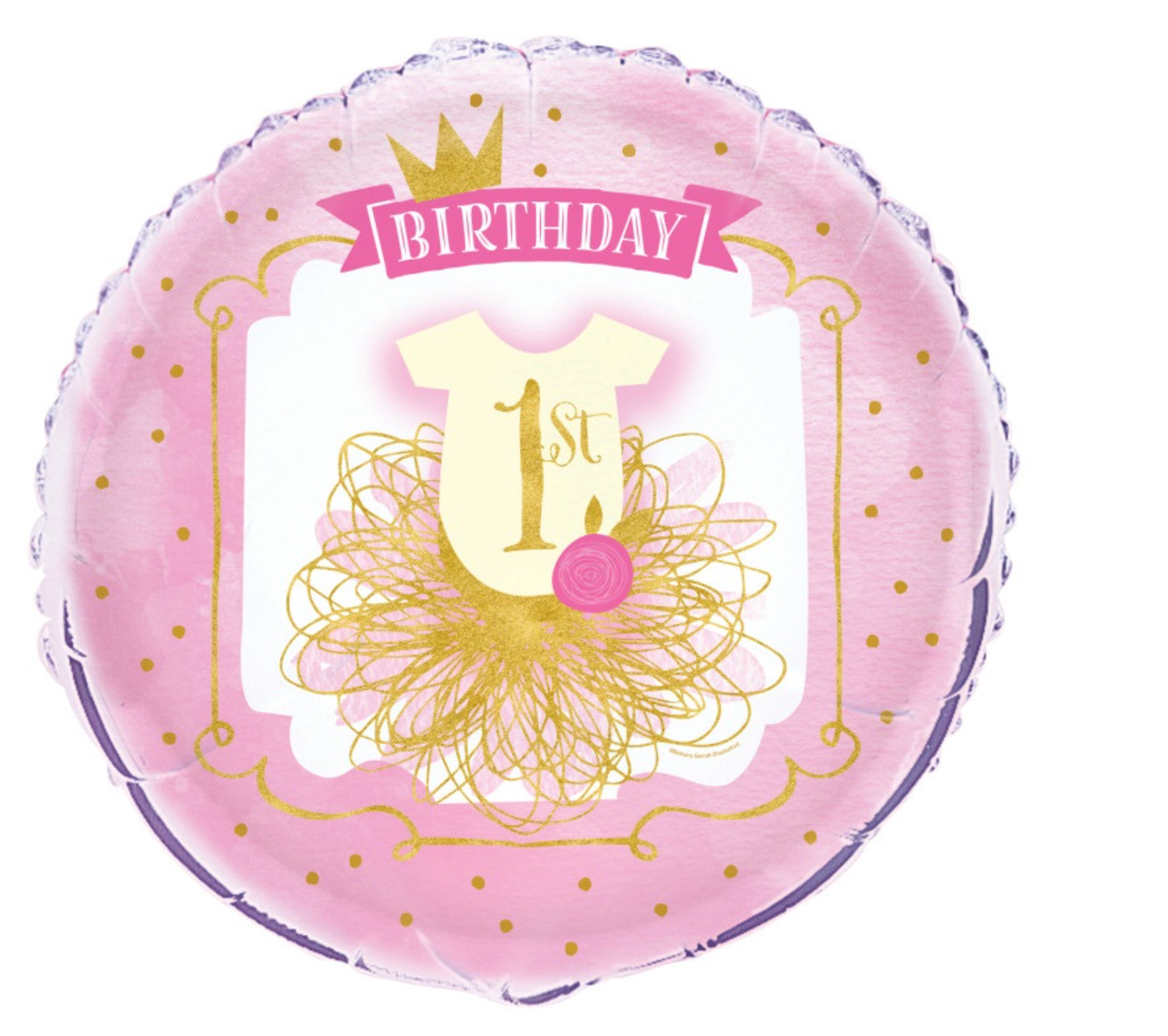 Pink & Gold First Birthday Round Foil Balloon 18
