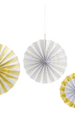 Gold & White Foil Paper Fan Decorations 3ct - Assorted