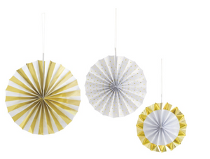 Gold & White Foil Paper Fan Decorations 3ct - Assorted
