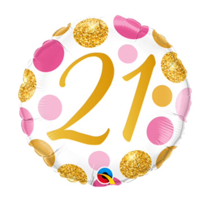18 inch Round 21 Pink & Gold Dots Balloon