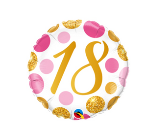 18 inch Round 18 Pink & Gold Dots Balloon