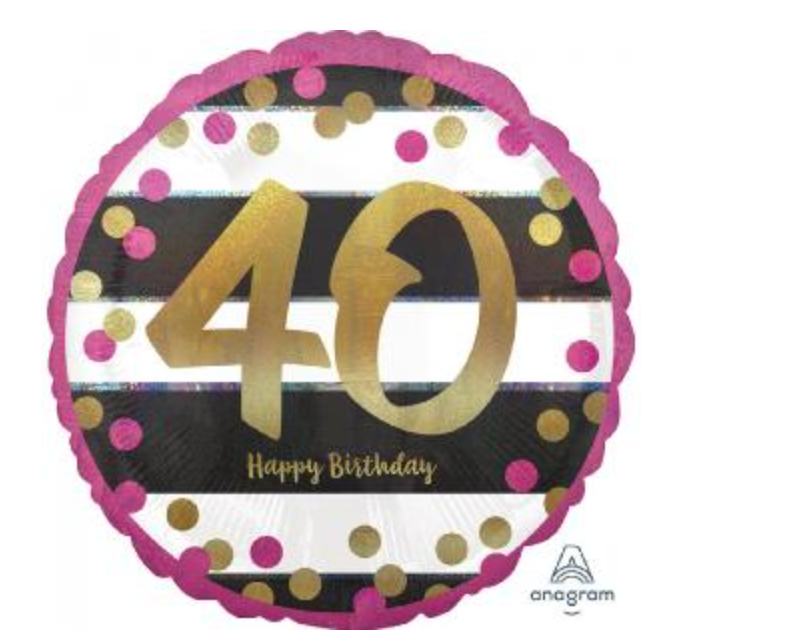 Holographic Pink & Gold 40th Birthday Foil Balloon