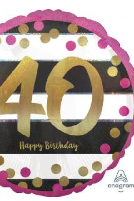 Holographic Pink & Gold 40th Birthday Foil Balloon