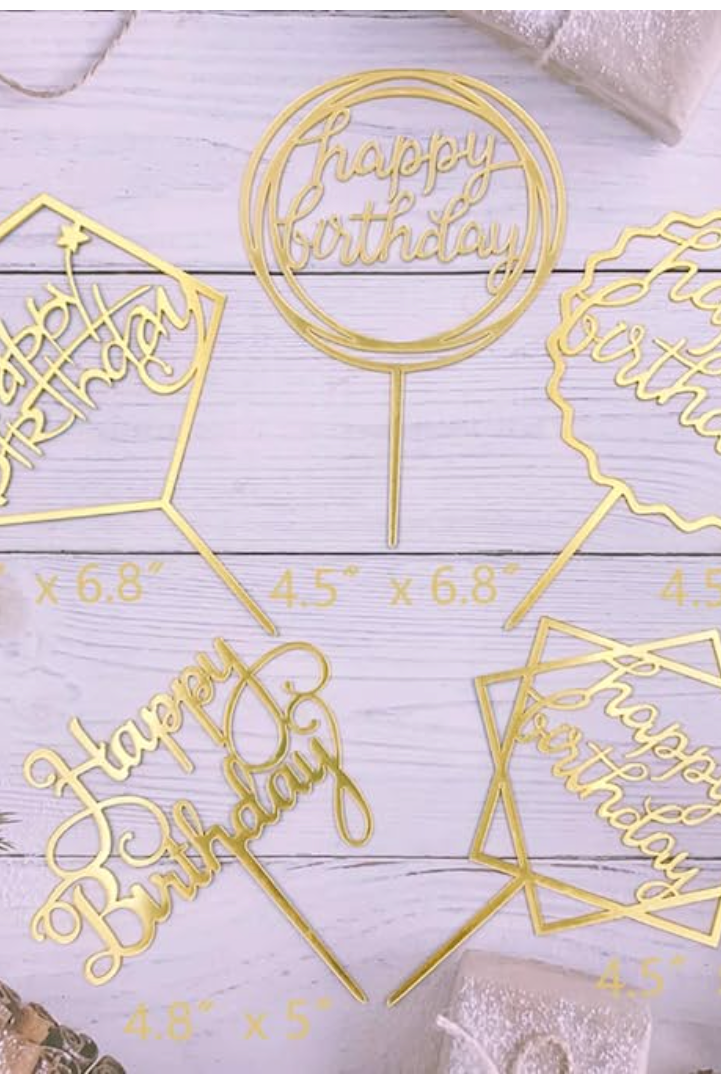 Gold Cake Topper Happy Birthday (1 count)