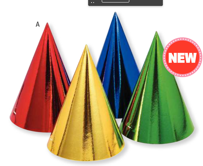 Assorted Colors Foil Paper Cone Party Hats (8 counts)