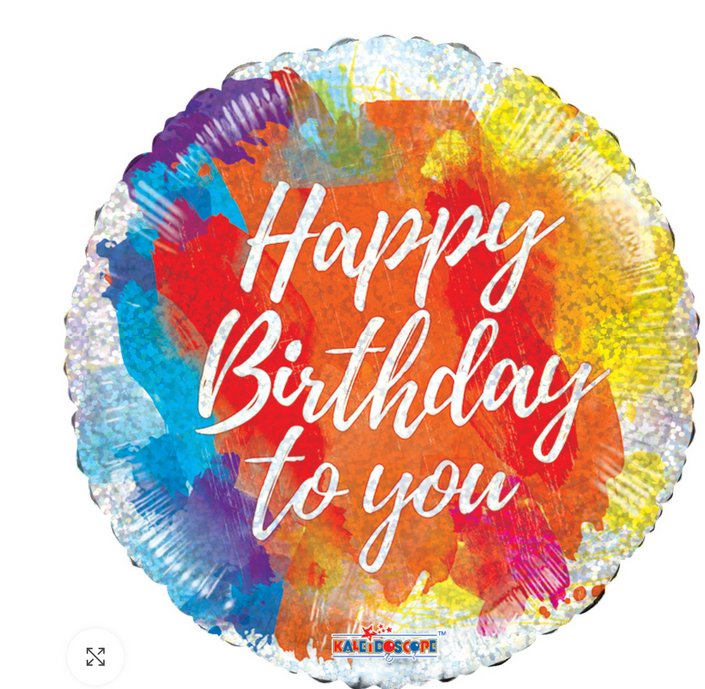 18″ Foil Printed  Birthday Brushes Holographic – Flat