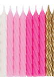 Pink White & Gold Spiral Birthday Candles 24ct