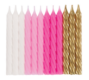 Pink White & Gold Spiral Birthday Candles 24ct