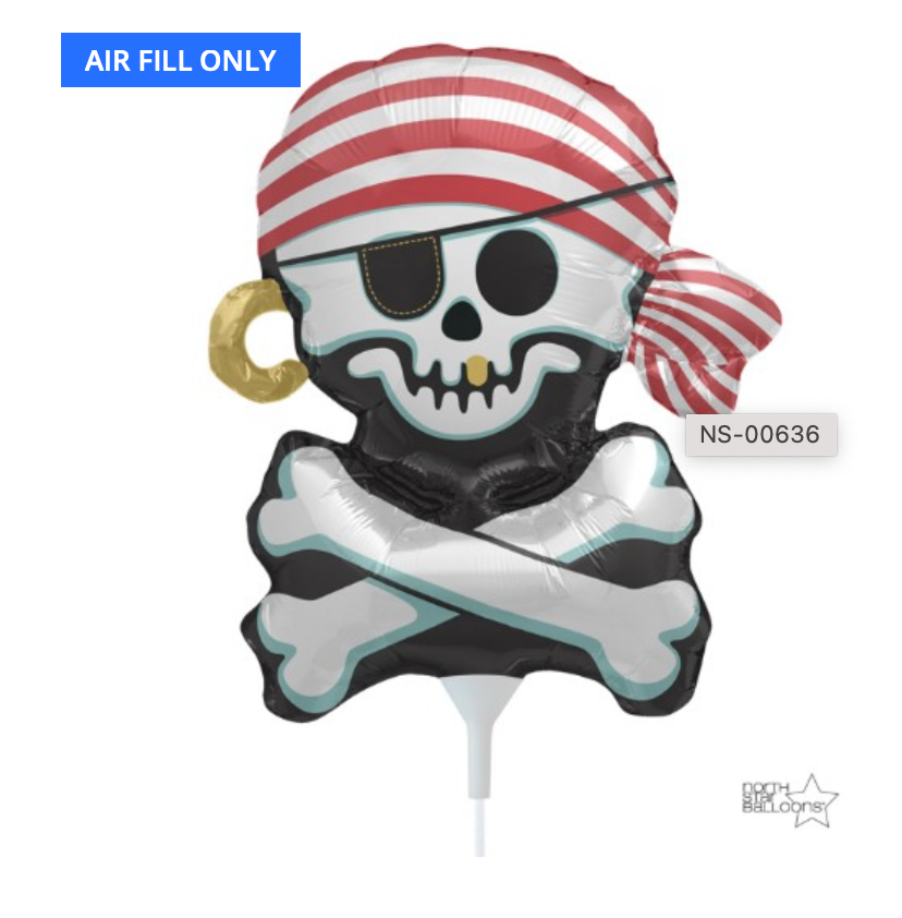 Air Filled 14″ Jolly Roger Pirate – Foil Balloon (Air-Fill)