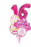 Sweet 16 Pink Big Numbers Princess Birthday Bouquet (6 Balloons)