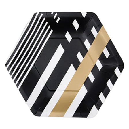 Black & Gold Rush Collection Hexagonal Dinner Plates