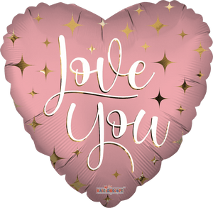 Foil Love You Matte Gold Pink Heart 18″ Balloon