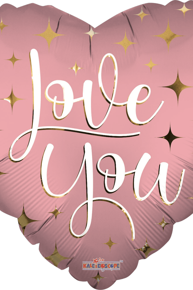 Foil Love You Matte Gold Pink Heart 18″ Balloon