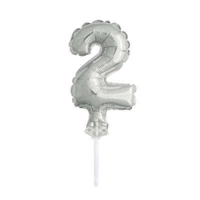 Number 2 Balloon Cake Topper 5 Silver Foil
