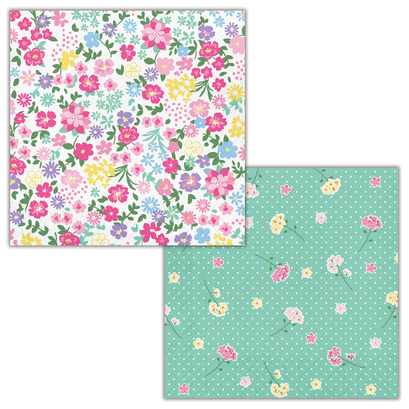 Floral Tea Party Luncheon Napkin, 2 Sided