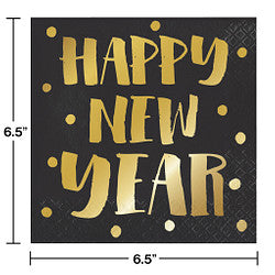 16 Gold Foil Stamped Holiday Happy New Year Lunch Napkins