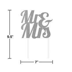 Mr & Mrs Cake Topper Glitter Silver